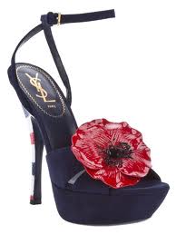 YSL navy poppy sandal with red, white & blue heel