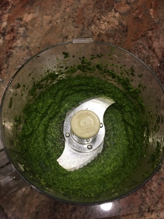 pesto in the food processor 