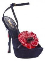 YSL navy poppy sandal with red, white & blue heel